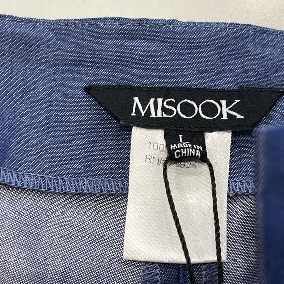 Misook NEW Zip Fly Wide Leg Pants Womens Large x 33" Blue Cotton Pockets Pleated - Picture 10 of 14